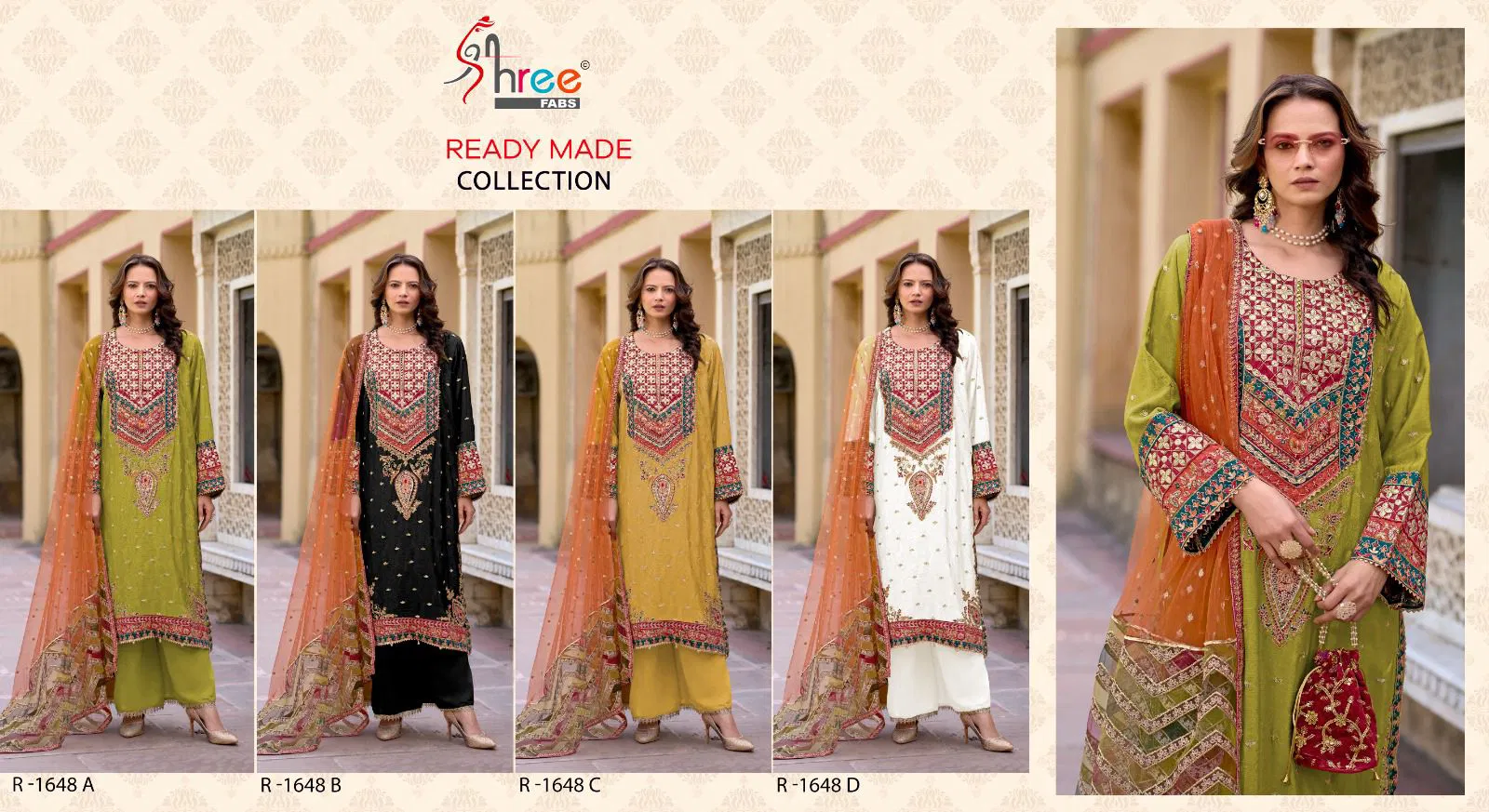 R 1648 By Shree Fabs Chinon Pakistani Readymade Suits Wholesalers In Delhi